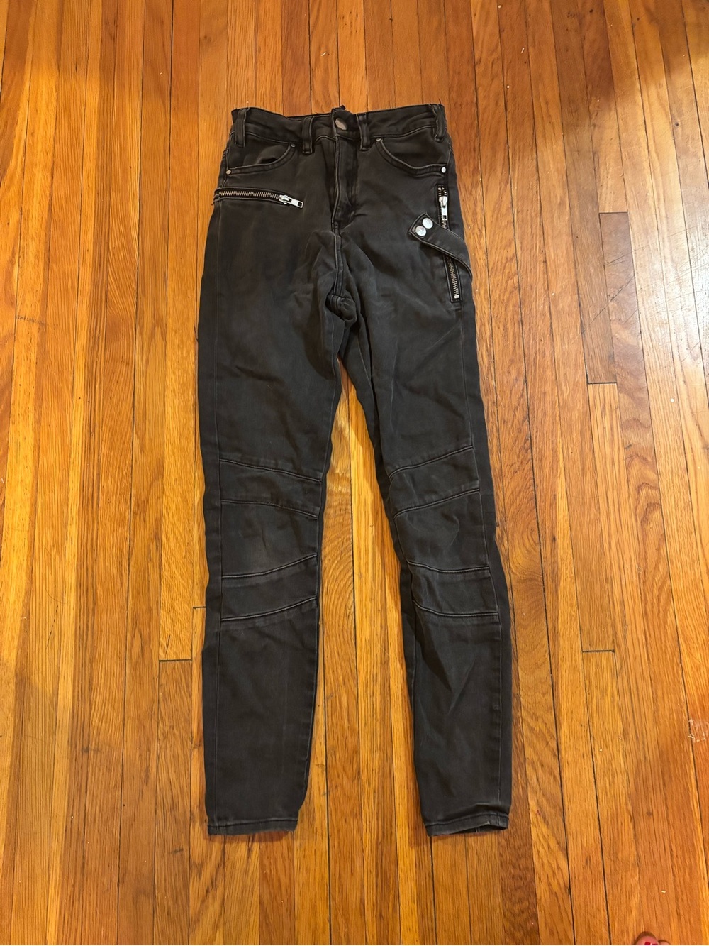 Black Moto Skinny Jeans with Zip and Snap Details